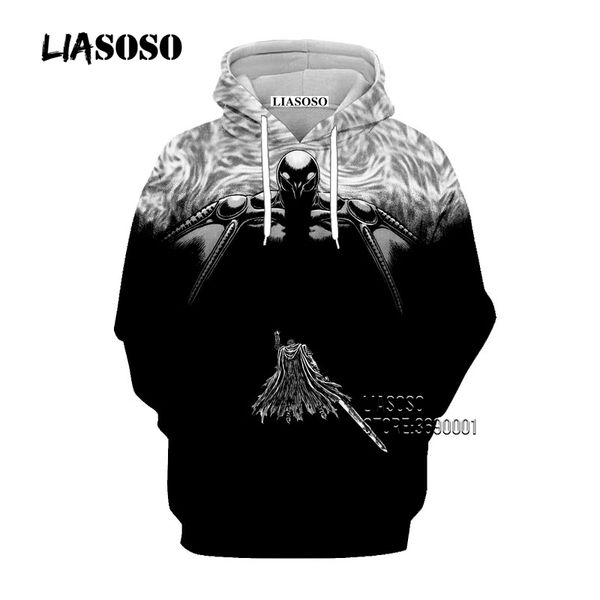 

liasoso manga berserk guts warrior sword moon bat 3d print women men hoody hoodies sweatshirts casual pullovers youth 1019, Black
