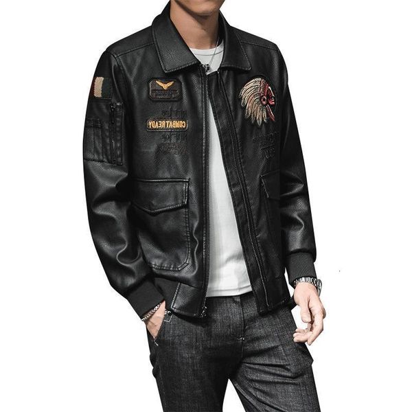 

men vintage embroidered leather jacket