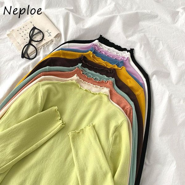 

women's sweaters neploe candy color simple knitted women autumn half-high collar long sleeve pullovers 2021 slim fit all-match, White;black