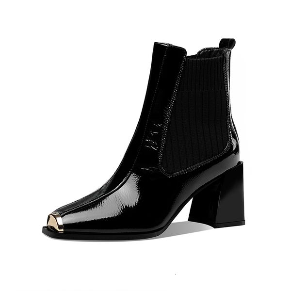 

new size 2021 33-43 women's high-heel high-heeled square-footed ladies quality shoes boots he92, Black