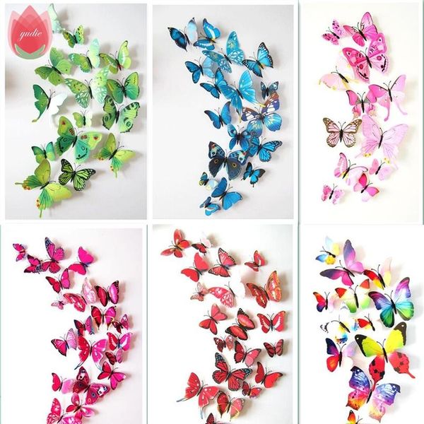 

12 шт. diy lifelike 3d многоцветный бабочка магнит на холодильнике магнит настенные наклейки детей детские комнаты кухня украшения дома f bb