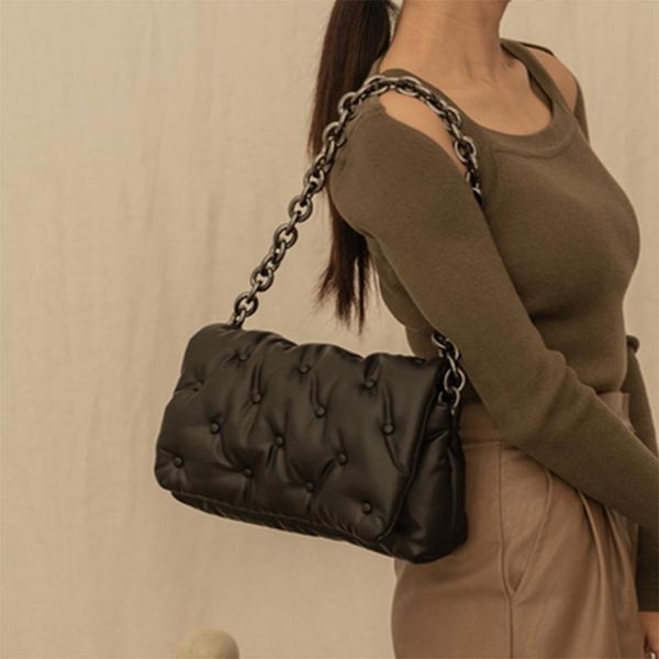 

new solid color lady shoulder messenger bag pu leather crossbody bags 2021 designer chain crossbody black bag