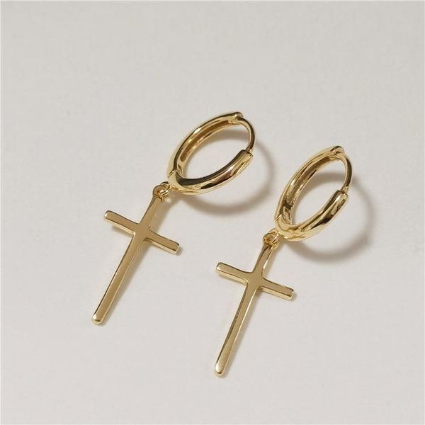 

1pair 100% authentic 925 sterling silver white/ gold cross religion hoop huggie earrings jewelry tle1063, Golden;silver