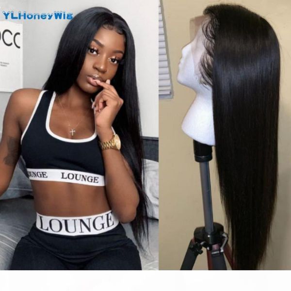 

26 28 inch 13x6x1 t part lace wigs brazilian straight wig remy human hair natural color glueless lace front wigs for black women, Black;brown