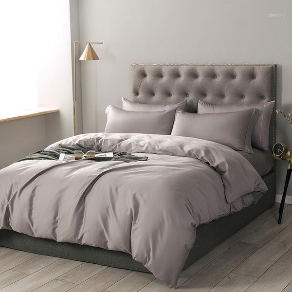 

bedding set pure cotton double-sided home textile solid color duvet cover quilt covers pillowcases solid color gray1