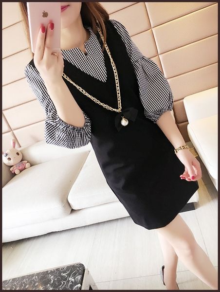 

autumn new large women's dress two pieces of big size women's two-piece suit fattening and enlarging new fat mm splicing fake two, White