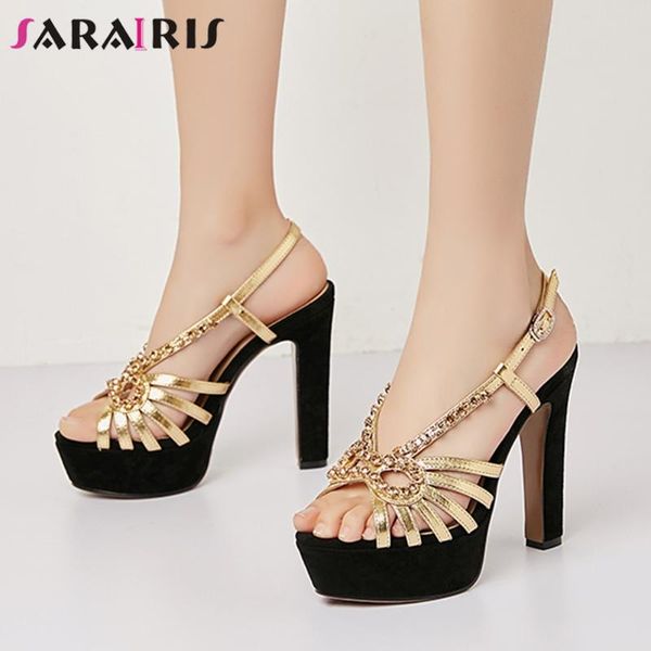 

sarairis summer party sandals new summer gold platform sandals women elegant high heels party shoes woman, Black