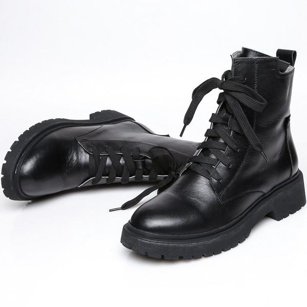 

brand new осень зима натуральная кожа женская ботильоны мода узелок zipper круглый toe толстым дном cowhide вскользь ботинки, Black