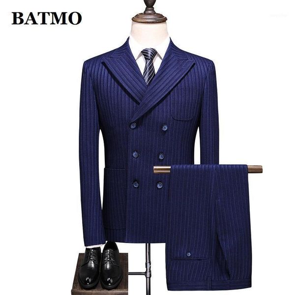 

batmo 2021 new arrival spring double breasted striped casual suits men,men's wedding dress,jackets+pants+vest,60361, White;black