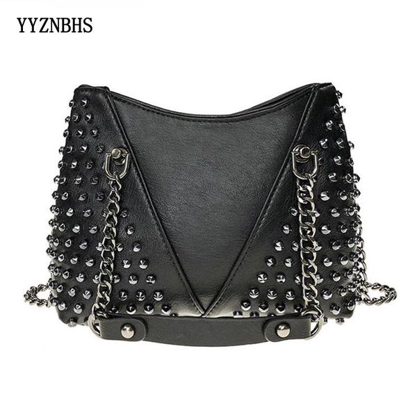 

ladies hand bags rivet chain shoulder crossbody bags for women luxury leather handbag small black messenger bag sac a main femme