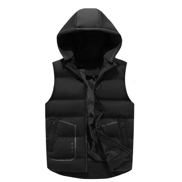 

autumn and winter large cotton padded jacket men's waistcoat fat loose youth hooded solid color, Black;white