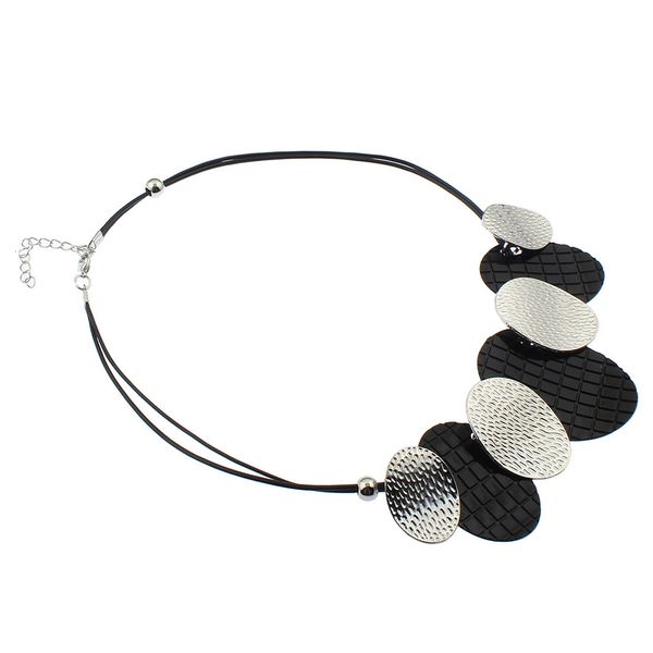 

women exaggerated necklace oval leather for rope clavicle, Silver