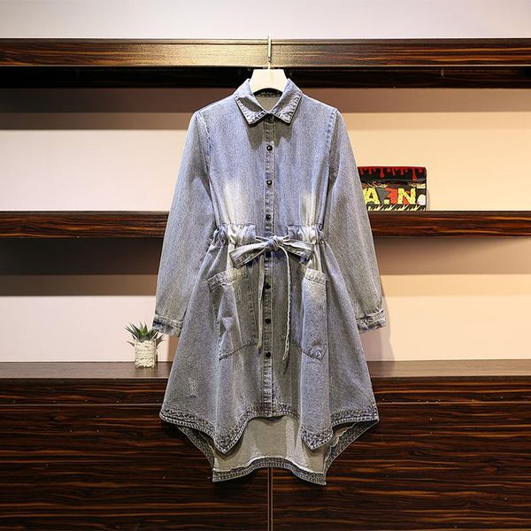 

women's trench coats 2021 women spring autumn irregular denim jean long coat solid ladies plus size xl-5xl casual fashion outerwear, Tan;black