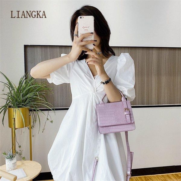 

leather 2021 designer crocodile new bag pattern tote high-quality pu square women's messenger handbag travel shoulder mini bag khmvc