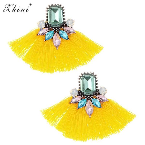 

zhini bohemian tassel earrings crystal tassel drop earrings for women new fashion earring geometric triangle pendant big jewelry, Silver
