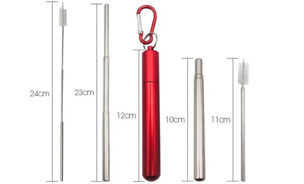

fda collapsible metal straw set outdoor portable reusable drinking straw with brush stainless steel foldable straws bar kitchen tool