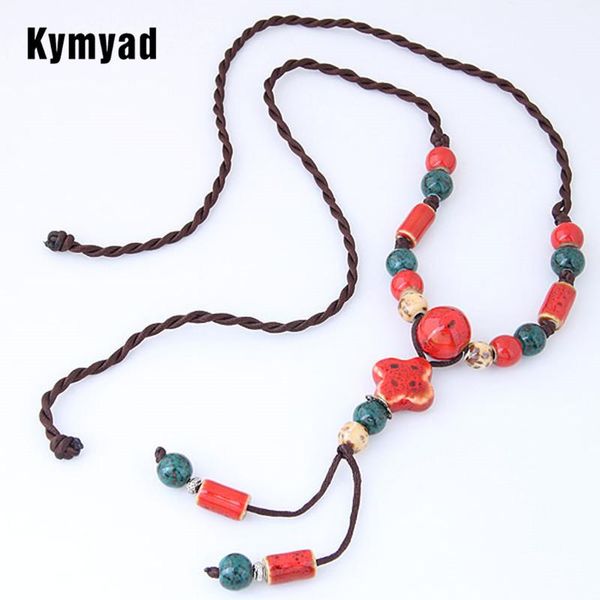 

pendant necklaces kymyad bohemian collier femme ceramic flower & pendants long women collares sweater dress necklace accessory, Silver