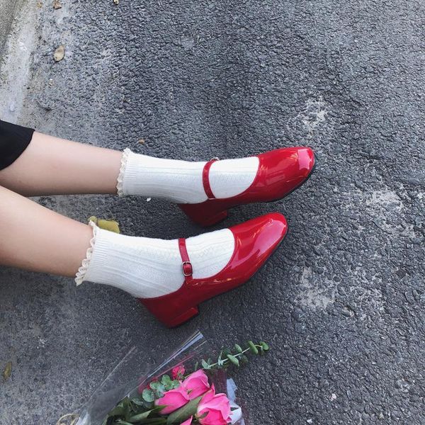 

2021 new word buckle with shallow mouth mary jane low heel retro square head small leather shoes women1, Black