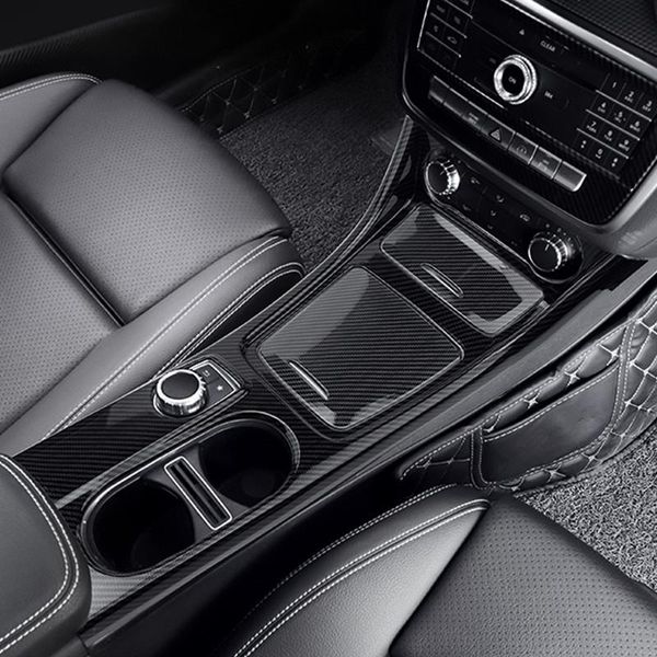 

carbon fiber style central gear shift water cup holder panel cover trim 3pcs for cla gla a class 2013-2020 lhd abs