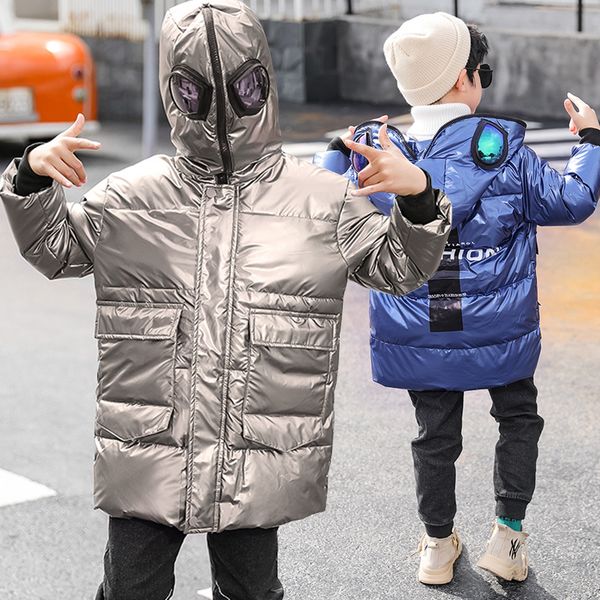 

8length new down jacket medium off season ultraman wear boys' middle and large children's extra heavy winter coat for 9, Blue;gray