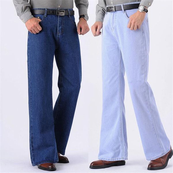 

pantalones vaqueros acampanados para hombre, pantalones de pierna ancha, holgados, ligeramente de cintura alta, talla 28-401, Blue