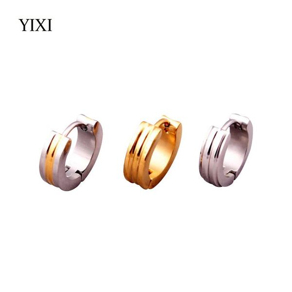 

yixi personality huggie stainless steel earrings for men women punk small hoop earrings male circle earring fashion jewelry, Golden;silver