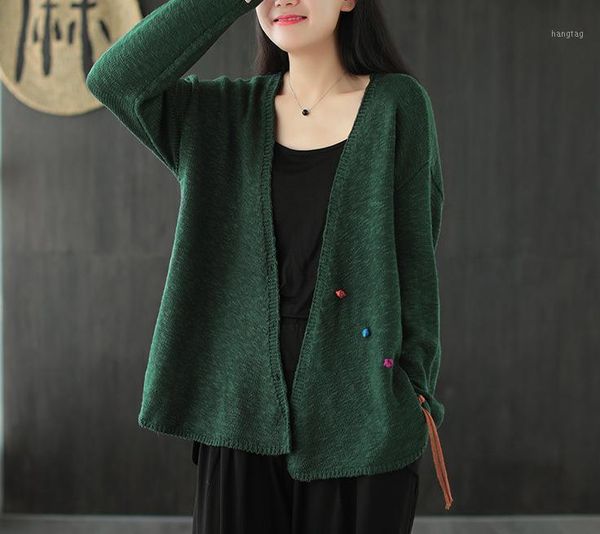 

autumn women knitting jackets casual loose retro 2020 new ladies v-neck button vintage all-match knitting 1, Black;brown