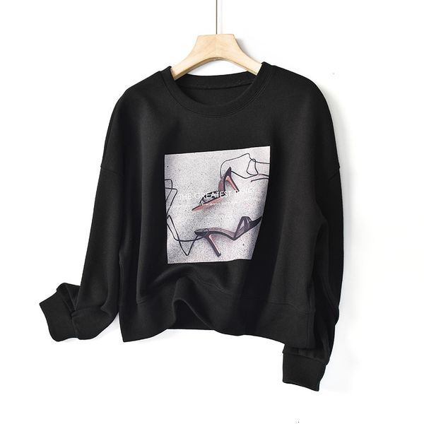 

new 2021 spring hoodie o-neck print long sleeve casual hoodies loose style women clothes pullovers kft1, Black