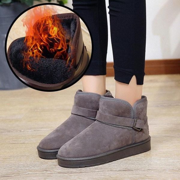 

new buckle ankle boots women soft pu leather boots low heel short plush front autumn black brown women shoes winter