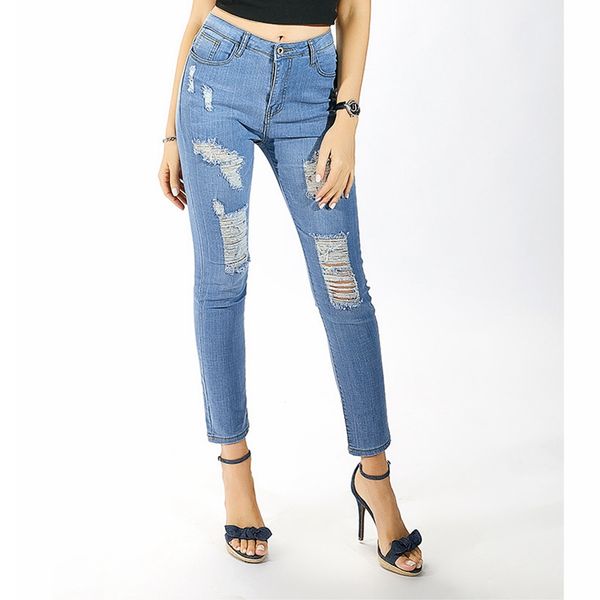 

elegant fashion ripped jeans for women blue denim push up plus size aesthetic mom jeans high waist skinny woman