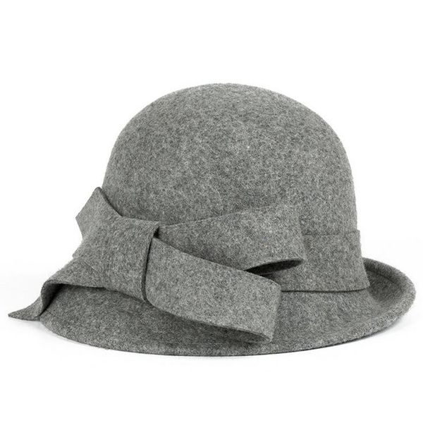 

new100% wool europe england fall winter women's fedora caps vintage sun hats for woman lady wide brim wool felt bowknot hat t200508, Blue;gray