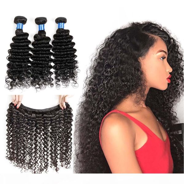 

brazilian deep curly virgin hair unprocessed brazilian deep wave 4 bundles brazilian curly hair human hair extensions, Black