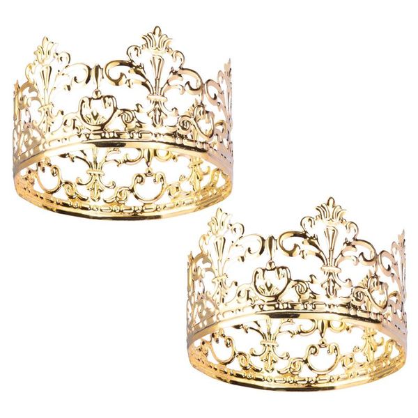 

2pcs gold crown cake er elegant princess crown cake er decoration for king queen prince and princess themed parties