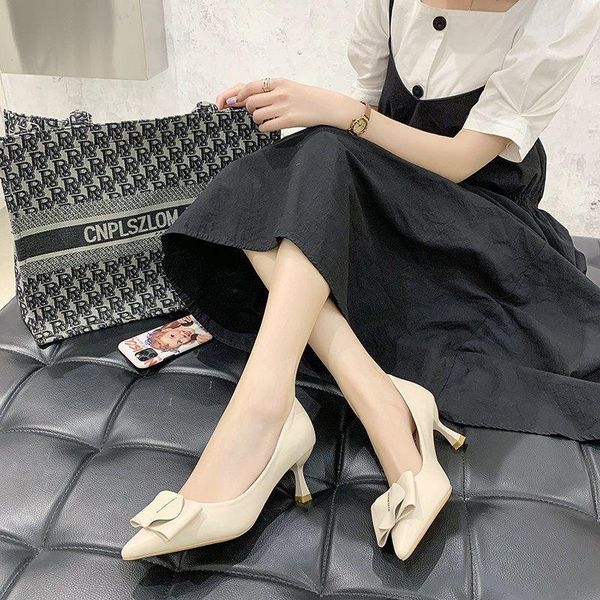 

spring 2020 new gentle wind stiletto heels fashion simple pointed pointed shoes wild shallow mouth shoes x0511, Black