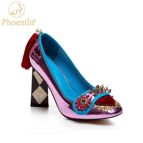 

phoentin fuchsia crystal woman's shoe flower new super high heel women's pumps rivet tassel shoes party luxury design gold lj20092, Black