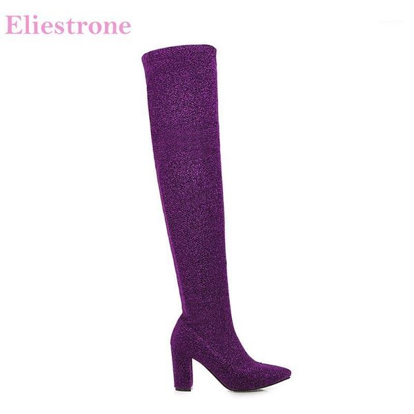 

boots brand comfortable purple black women thigh high heels lady riding shoes lc196 plus big size 10 43 46 481