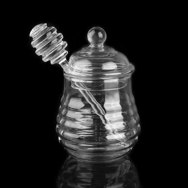 

honey jar with dipper and lid glass beehive honey pot for home kitchen l5ye