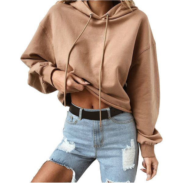 

autumn sleeve hooded sweatshirt spring hoodie lady crop solid streetwear pullover harajuku hoodies long burgundy khaki sajtk, Black