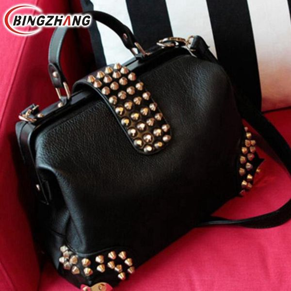 

women modern punk pu leather cross body rivet handle shoulder bags hobo tote satchel handbags for lady l9-35