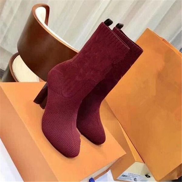 

носок boots женщины осень зима упругие boots дизайнерские площади высокие каблуки вязаные женщины моды женская обувь 2020 новые, Black