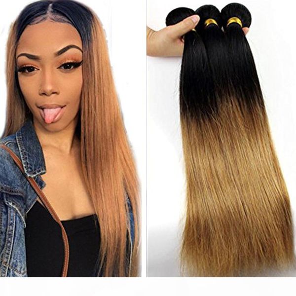 

brazilian human hair weave 3 bundles silky straight dark root t 1b 27 medium auburn extensions ombre brazilian virgin hair ing, Black;brown