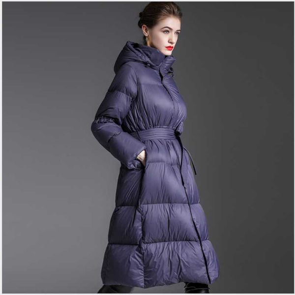 

new winter purple jacket women down puffer coat 90% white duck warm coats stand collar loose long down parka female snow outwear, Tan;black
