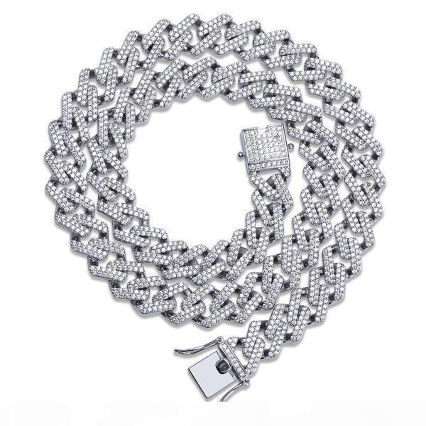 

14мм майами зубец набор кубинские цепи ожерелье для мужчин золото серебро hip hop iced out асфальтовая bling cz рэпер ожерелье ювелирных изд, Silver