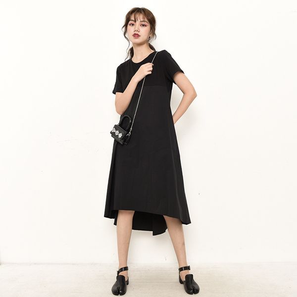 

2021 short length summer loose and spring t-shirt medium sleeve skirt hem neck trend large irregular round dress rtivk
