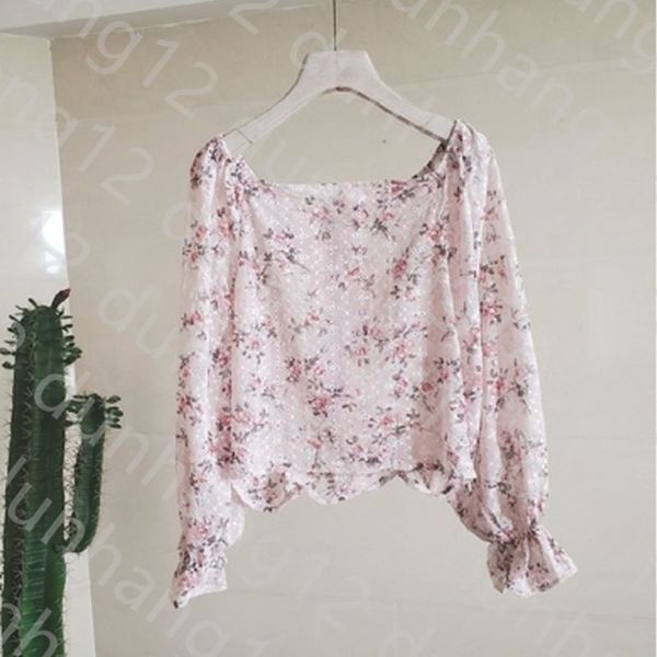 

2021 summer wear new versatile anti-wear small floral shirt elastic short ruffle chiffon shirt, White