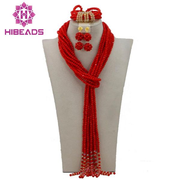 

latest fashion bright red african wedding beads jewelry set popular strands bridal jewelry set gs289, Silver