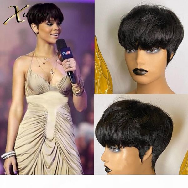 

xumoo short pixie wig human remy brazilian hair wigs black pixie cut wig full machine made wigs short human hair for women, Black;brown
