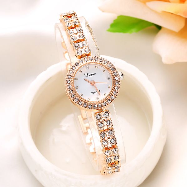 

luxury lvpai brand fashion quartz watch women luxury crystal bracelet wristwatch simple rose casual ladies dress sport watch clock fashion d, Slivery;brown