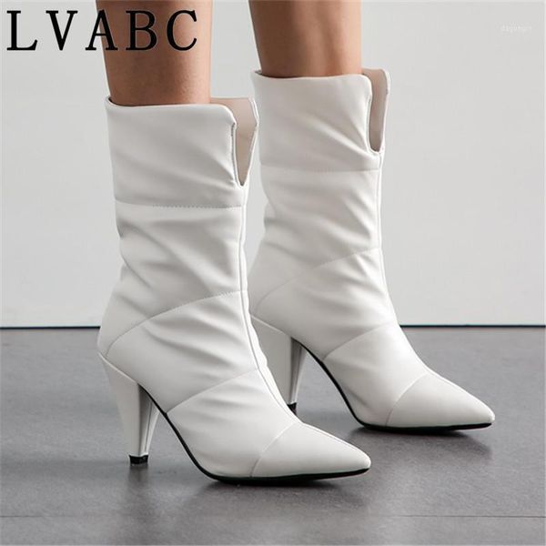 

boots winter mid-calf women heels warm plush pu leather knee high1, Black