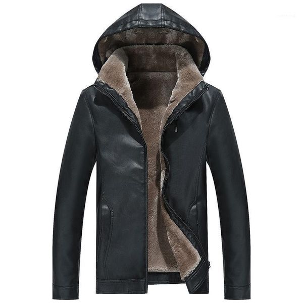 

winter men's leather jacket warm thick pu coat male thermal fleece jackets faux leather men brand clothing sa5061, Black